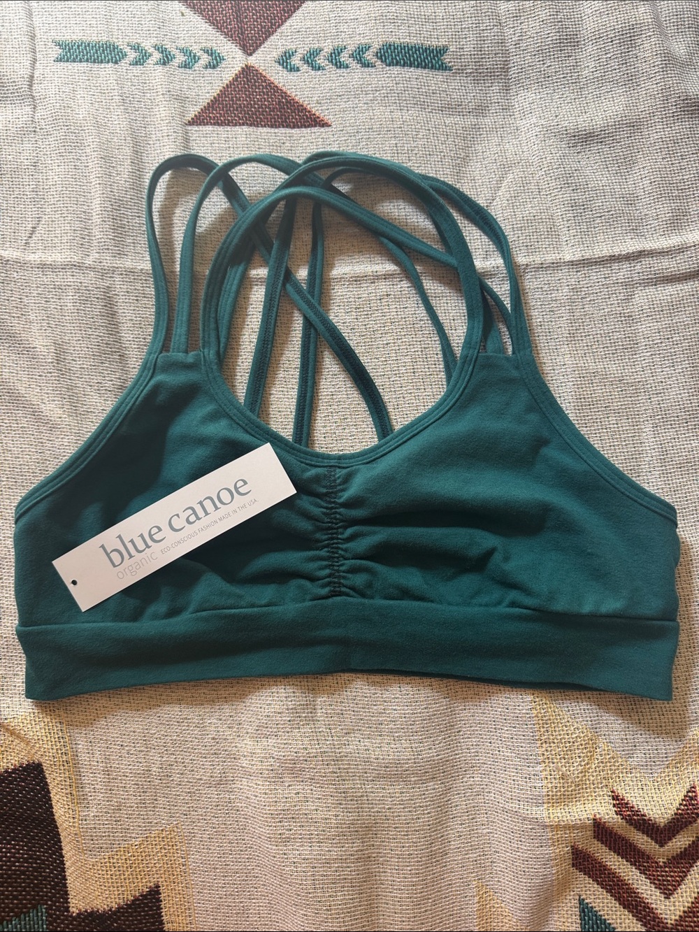 Blue canoe bra tripple strap active organic cotton dark teal green women’s L NEW